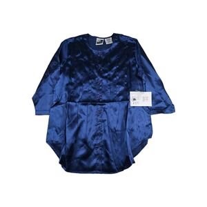 Phool Women's Size Large Navy Blue Blouse Pleated‎ Satin New Y2K